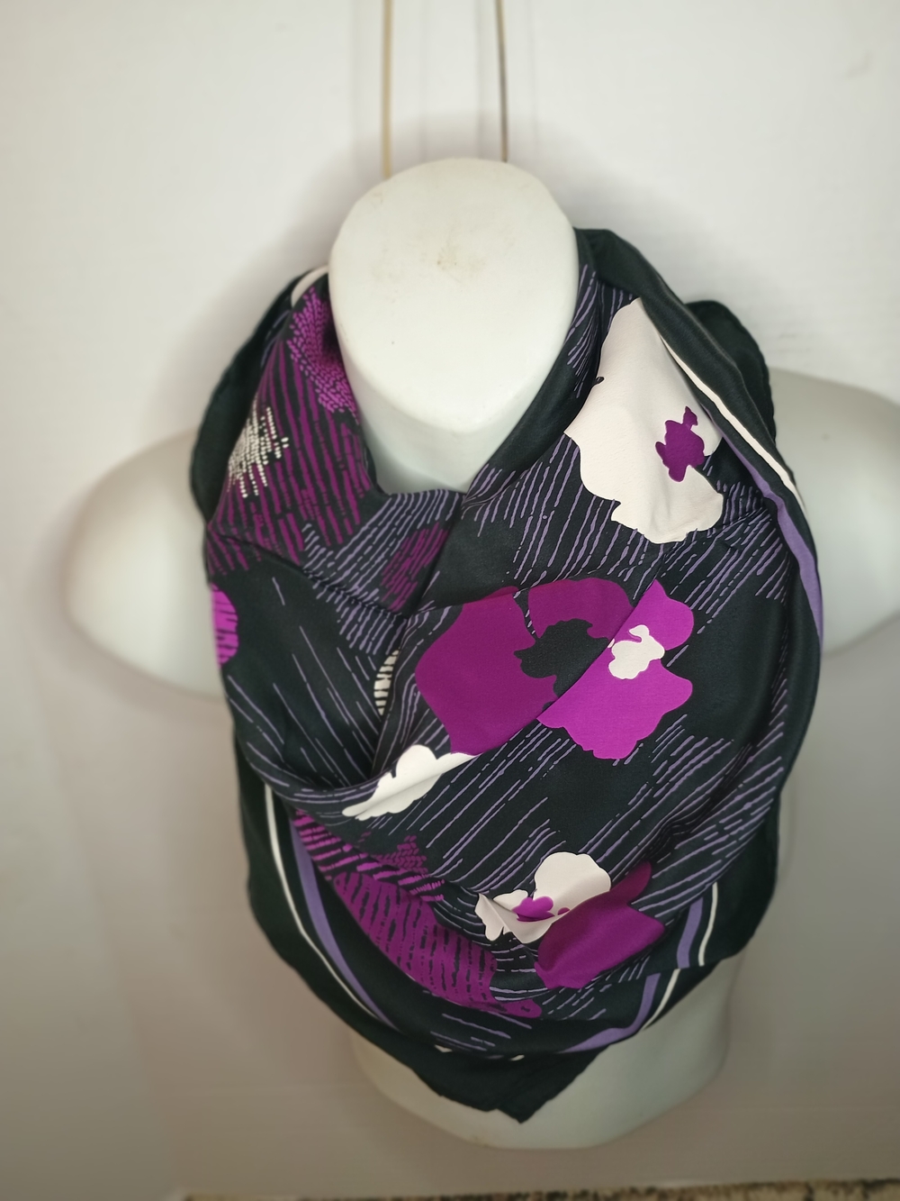 Renato Balestra Italy Silk Black & Purple Floral Women's Scarf 30x30